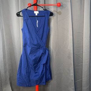 Ann Taylor Loft Blue Knee Length Solid Regular Size Sleeveless Wrap Dress